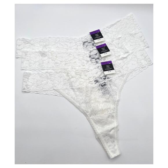 INC International Concepts Lace Trim Thong Panties 3 Pack XXL 2XL White New - Picture 1 of 6